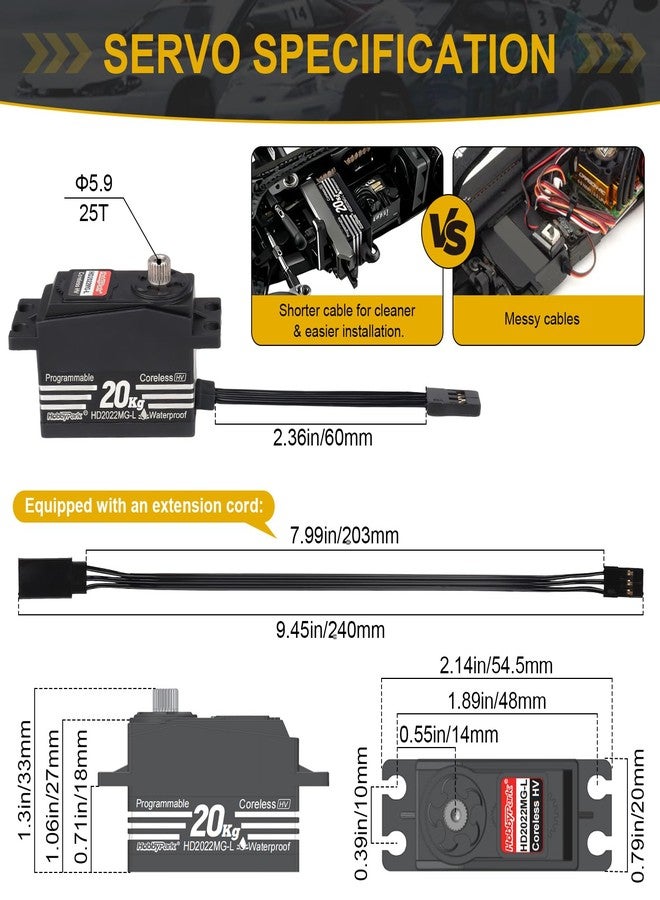 HobbyPark Low Profile Servo 0.06sec Ultra Fast Speed Steering Servo 20kg fit 1/8 1/10 RC Touring Cars Drift for Tamiya TT02 HPI RS4 Kyosho Fazer Mk2 MST Traxxas 4Tec XRAY Yokomo Team Associated Xpress - Image 5